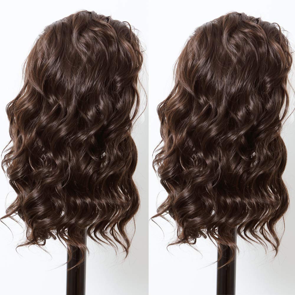 ANDRIA 13X4 HD Lace Front Wigs Pre-Plucked Hairline 16 Inches Body Wave Chocolate Glueless Lace Frontal Wigs with Baby Hair Short Bob Wig 200% Density Loose Wave Short Curly Lace Closure Wig