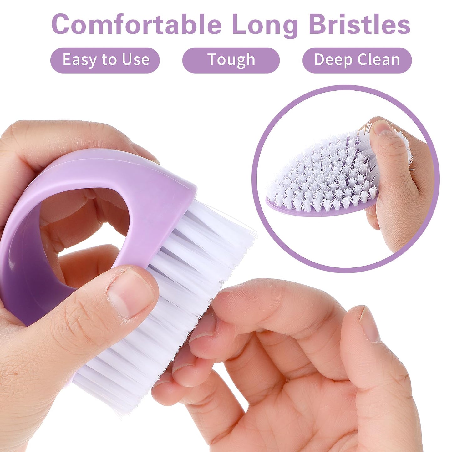 Amaxiu Hand Nail Brushes, 2pcs Grip Clean Heavy Duty Nail Brushes for Cleaning Fingernails Nylon Firm Stiff Bristles Deep Clean Scrubber for Mechanics Gardeners Hand Under Nails Toes(Green, Purple)