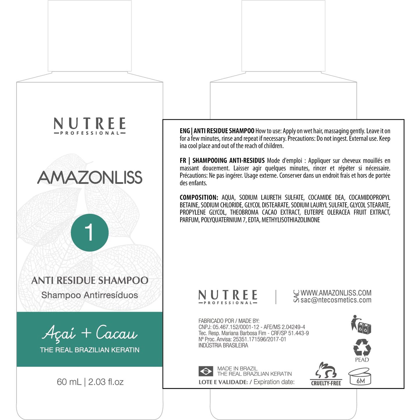 Amazonliss Keratin Hair Treatment Set 2.03 Fl Oz - Natural Ingredients ACAI, Smooths, Softens, Moisturizes, Adds Shine, Reduces Frizz. Packaging may vary