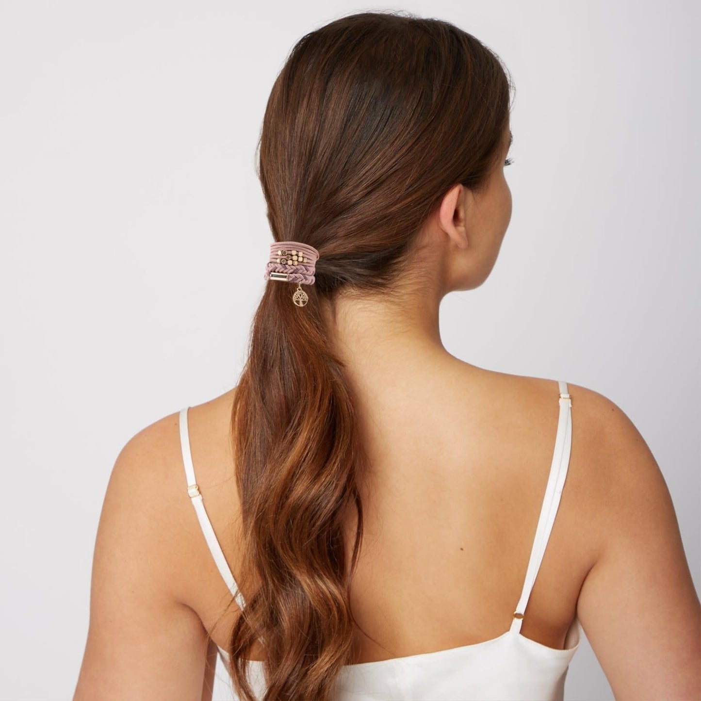 10 PCS Hair Ties Bracelets, Boho Hair Ties for Thick & Thin Hair, Cute Stretch Bracelets, Braided Hair Ties for Ponytail Holders, 5 Styles Hair Ties No-Damage, Pink