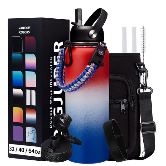 40oz Insulated Water Bottle with Straw, Paracord Handle & Carrier Bag, Wide Mouth Vacuum Insulated Hydro Bottle, Stainless Steel Thermo Flask Bottle for Sports Office School, Cold 48Hrs & Hot 24Hrs