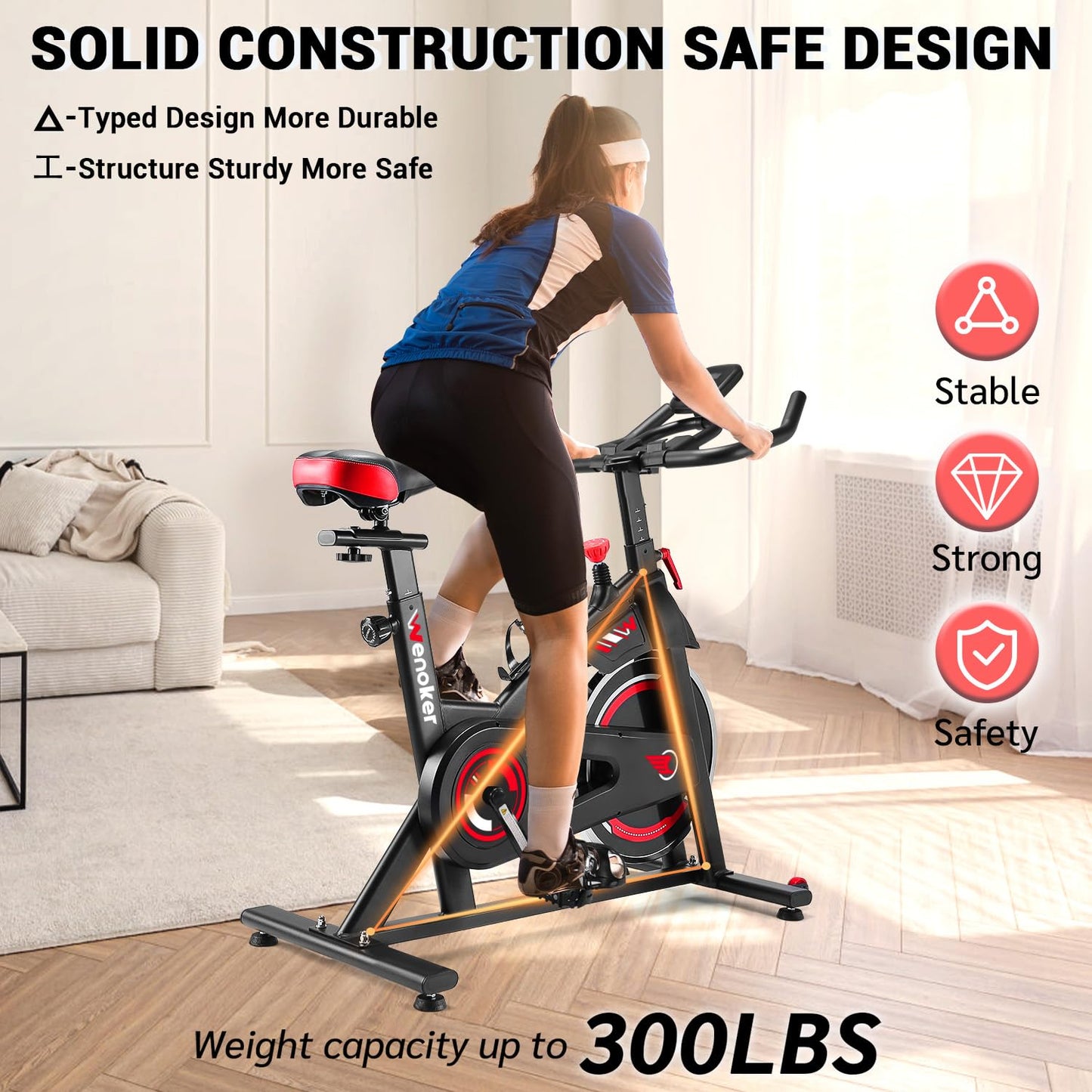 Exercise Bike, WENOKER Stationary Bike for Home, Indoor Bike with Silent Belt Drive, Heavy Flywheel, Comfortable Seat Cushion and Upgraded LCD Monitor