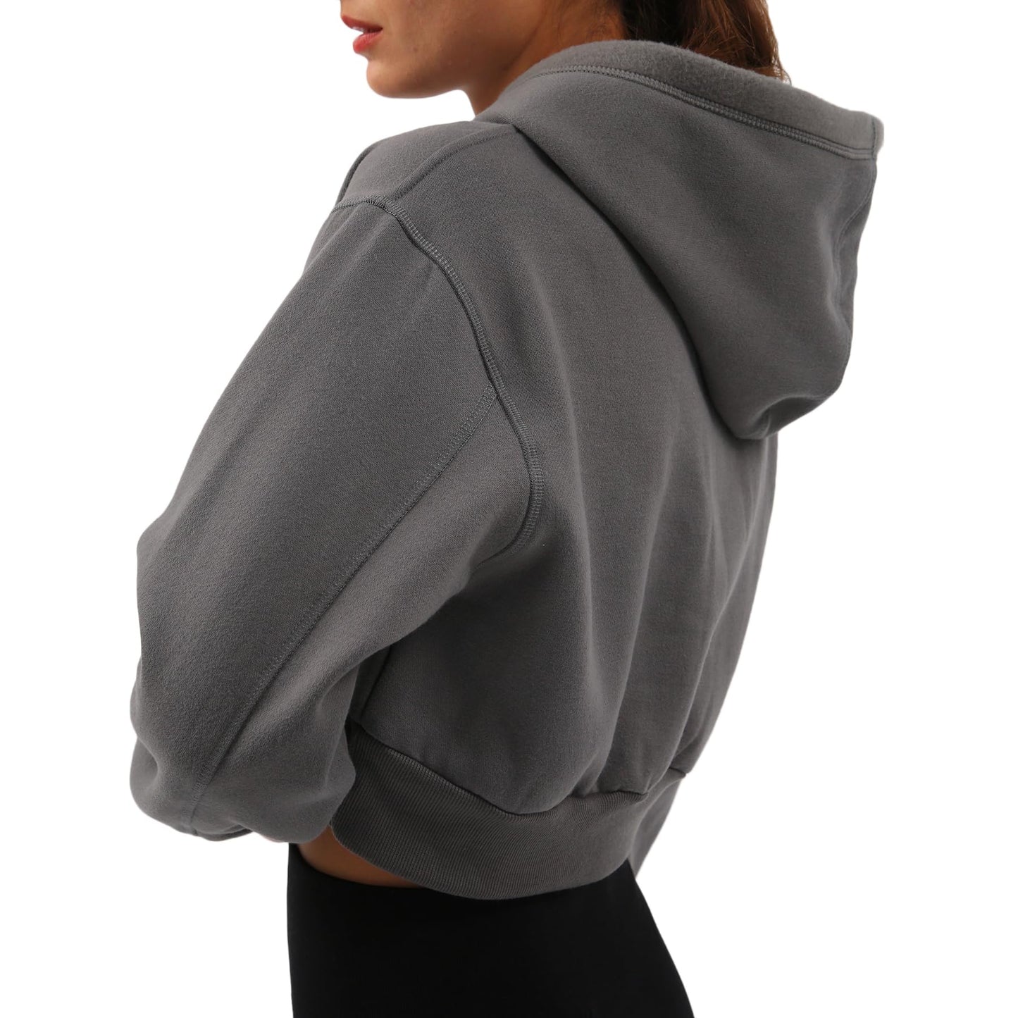 Amazhiyu Womens Fleece Pullover Cropped Hoodies Casual Drop-Sleeve Crop Top Winter Ash, XX-Large