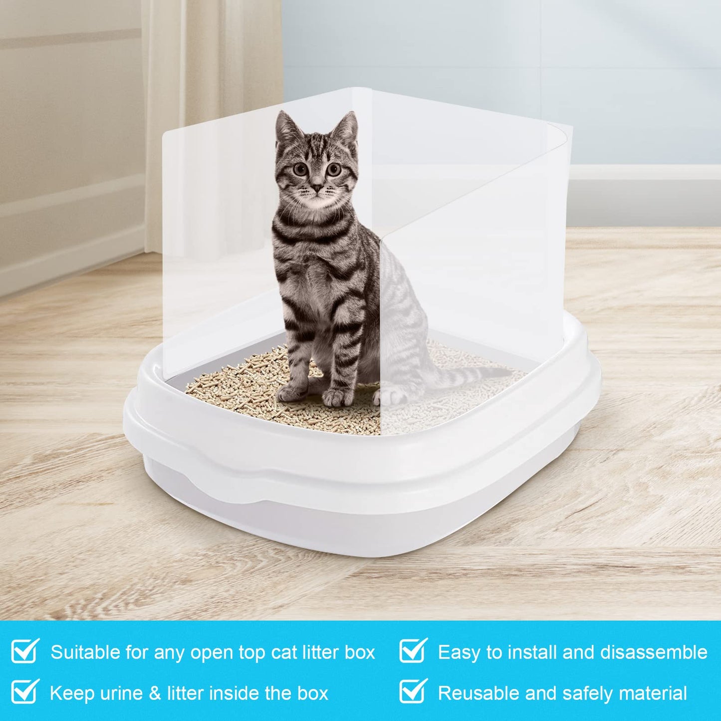 3 Pcs Cat Litter Box Splash Guard Pee Shields - Anti-Splashing Reusable High Sided Cat Toilet Training Kit for Open Top Litter Pan