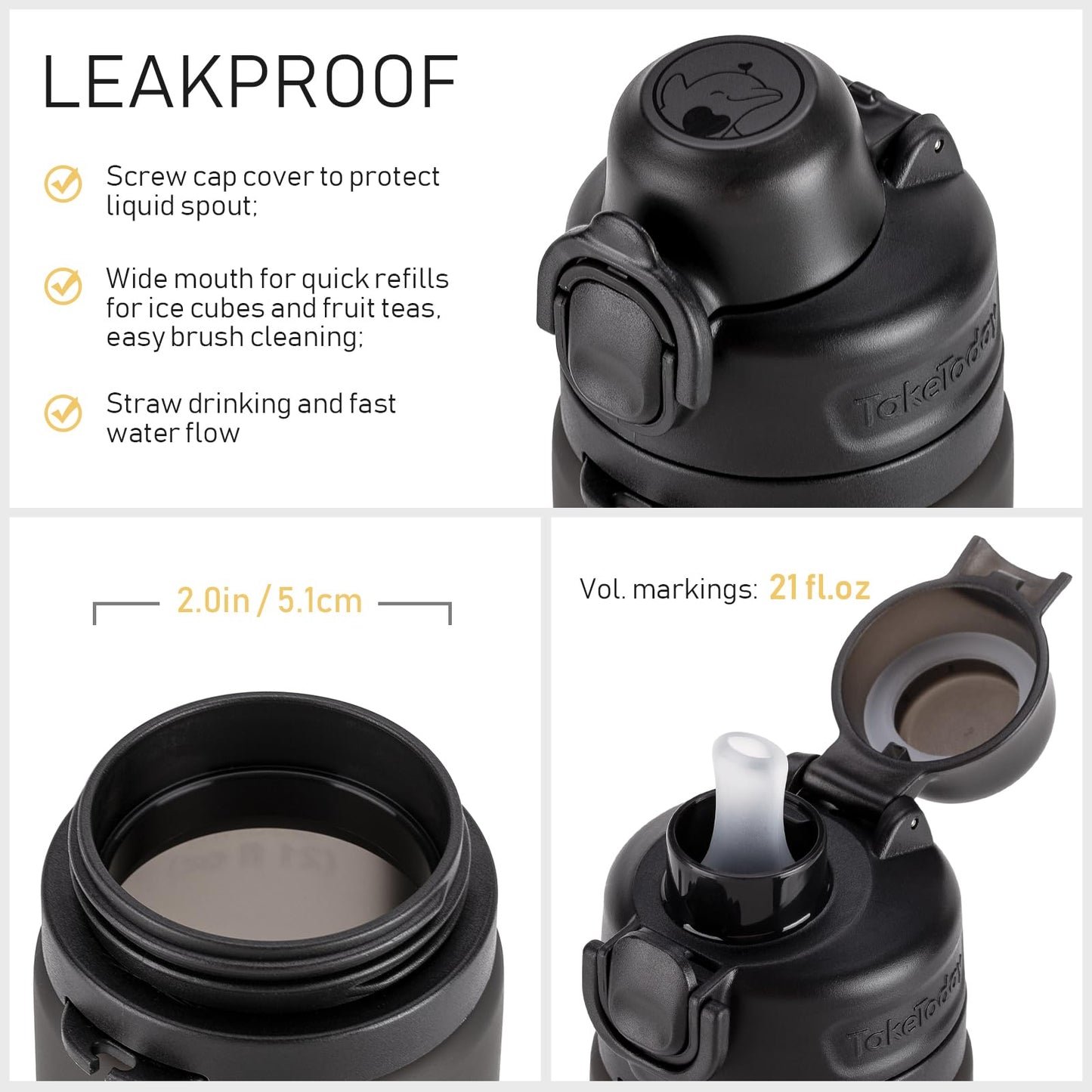 TakeToday Collapsible Water Bottles 20oz, Leak Proof, BPA-Free, Foldable Silicone Travel Water Bottle with Straw Strap for Cycling, Hiking, Outdoors (Jungle)