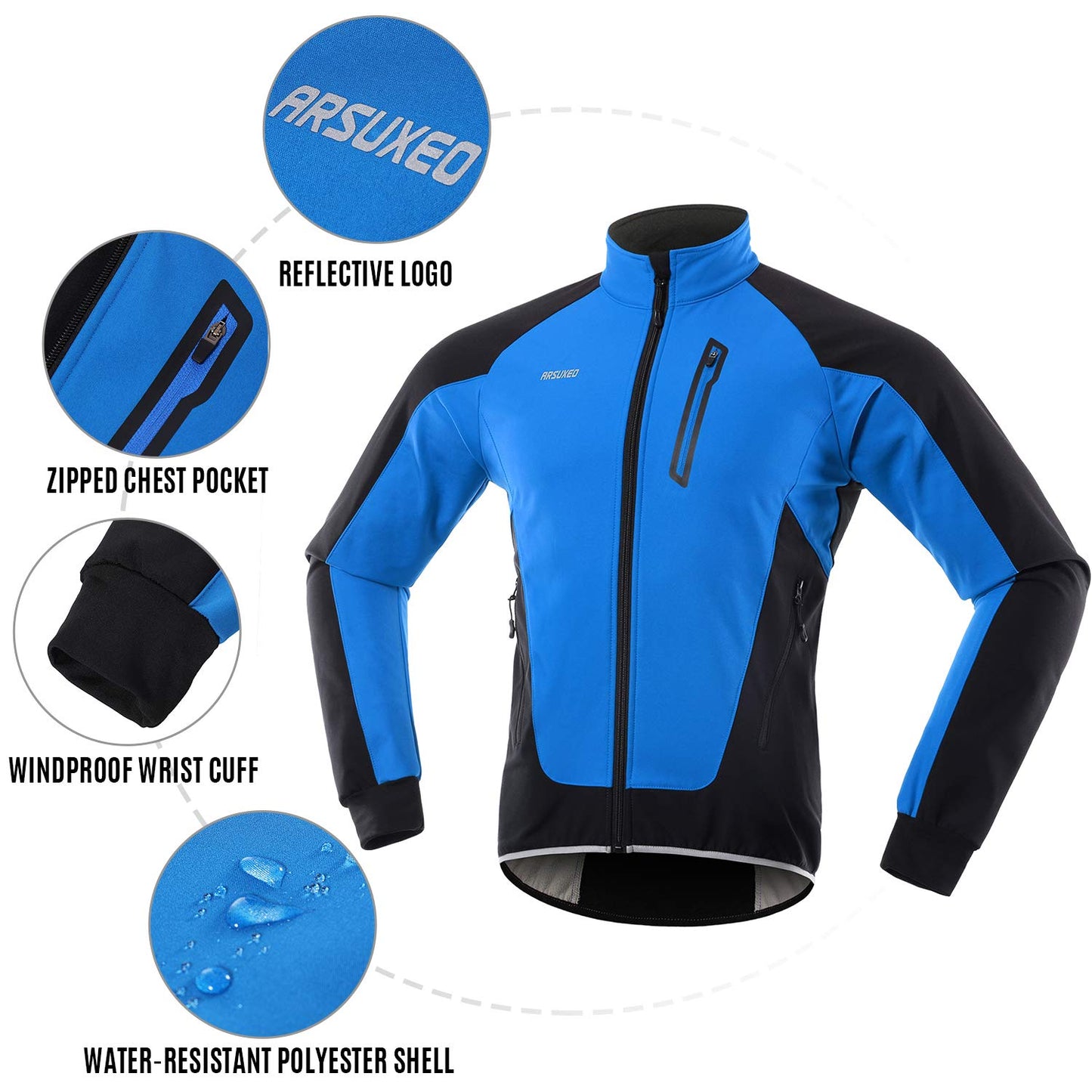 LIXADA Men Cycling Jacket Thermal Fleece with Multi Pockets Waterproof Windproof Long Sleeves Sports Jacket Coat MTB Bike Jersey for Autumn Winter Running Cycling Jogging Daily Wear