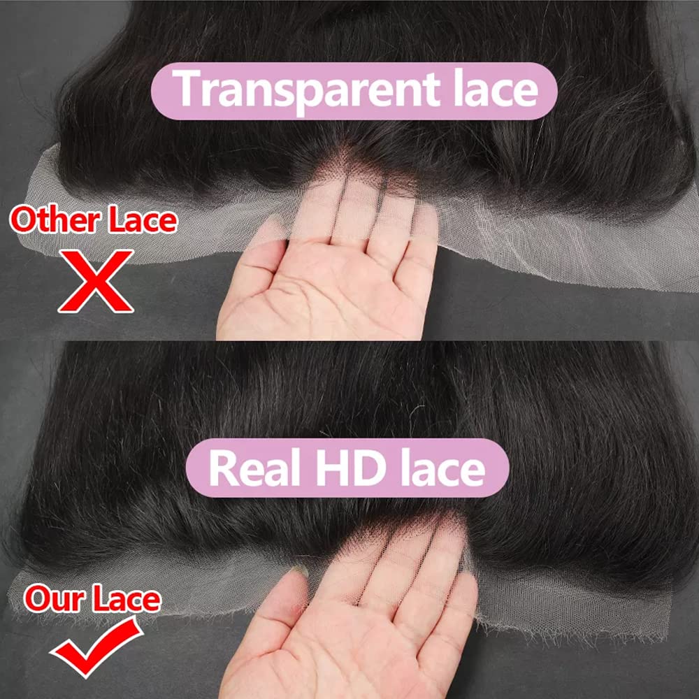 ALLRUN HD 13x4 Lace Frontal Closure Body Wave 10A Ear to Ear 13x4 REAL HD Lace Frontal with Baby Hair Body Wave Human Hair(22 Inch)