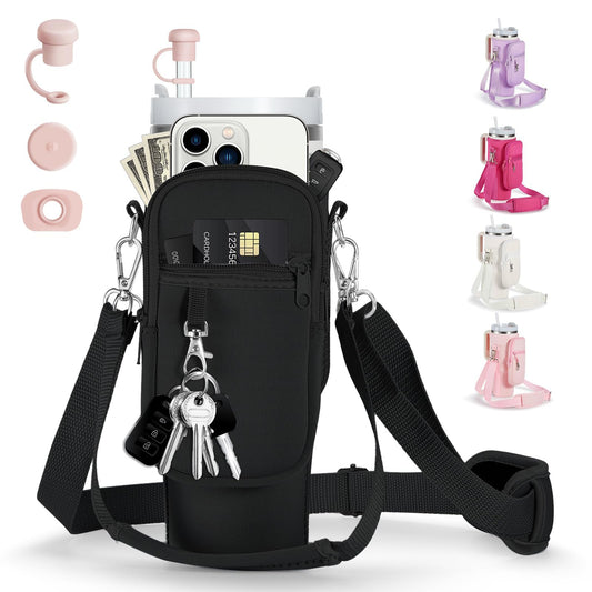 linmaya Water Bottle Carrier Bag with Phone Pocket for Stanley Cup 40/30oz,Insulated Neoprene Water Bottle Holder Cross-boday Bag with Adjustable Shoulder & Handheld Strap Stanley Cup Accessories