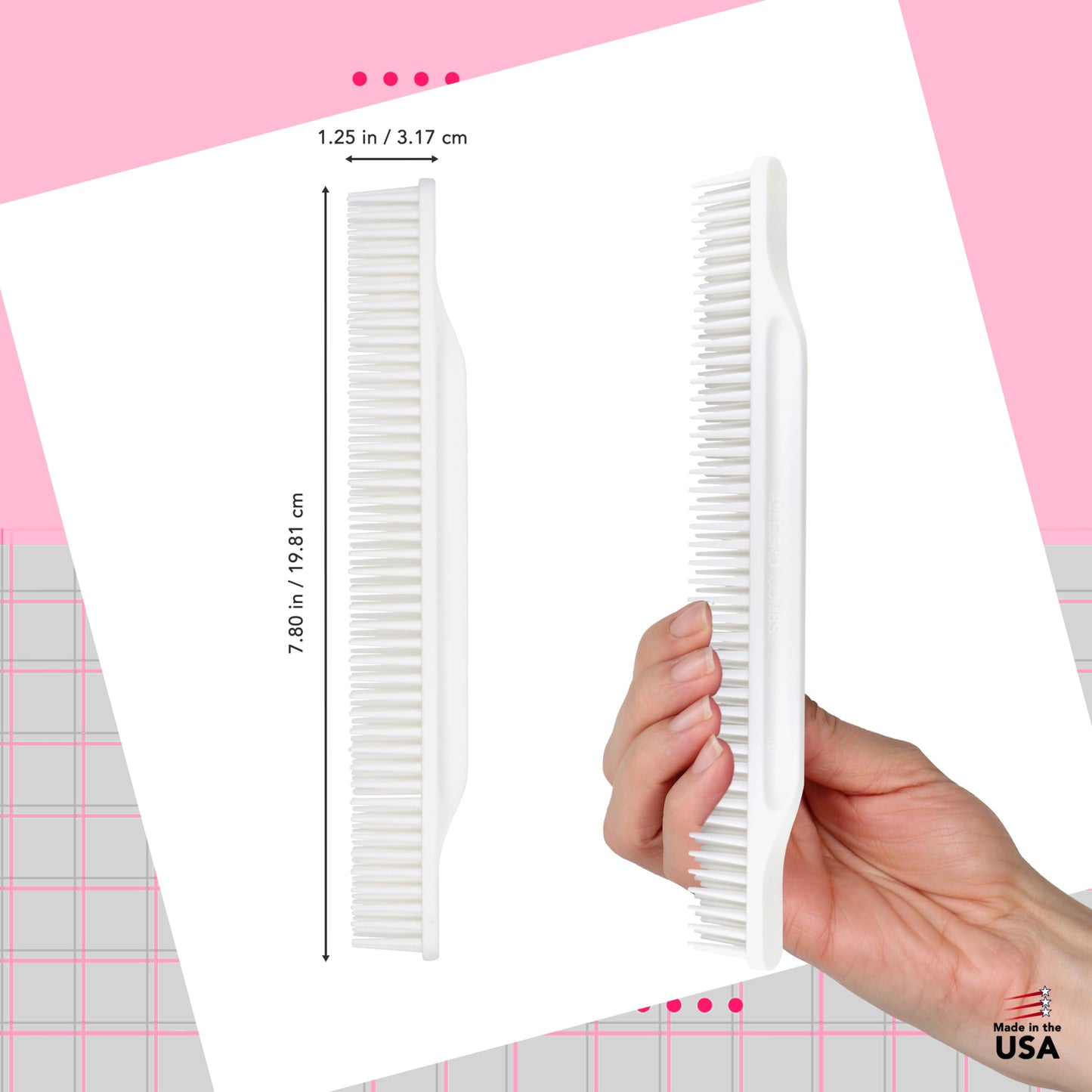 Allegro Combs #70 3-Row Detangling Comb, White - Curly Hair Stylists Curl Defining Comb Made In The USA, Perfect for Women Curly Hair, 1 Piece, Stainless Steel