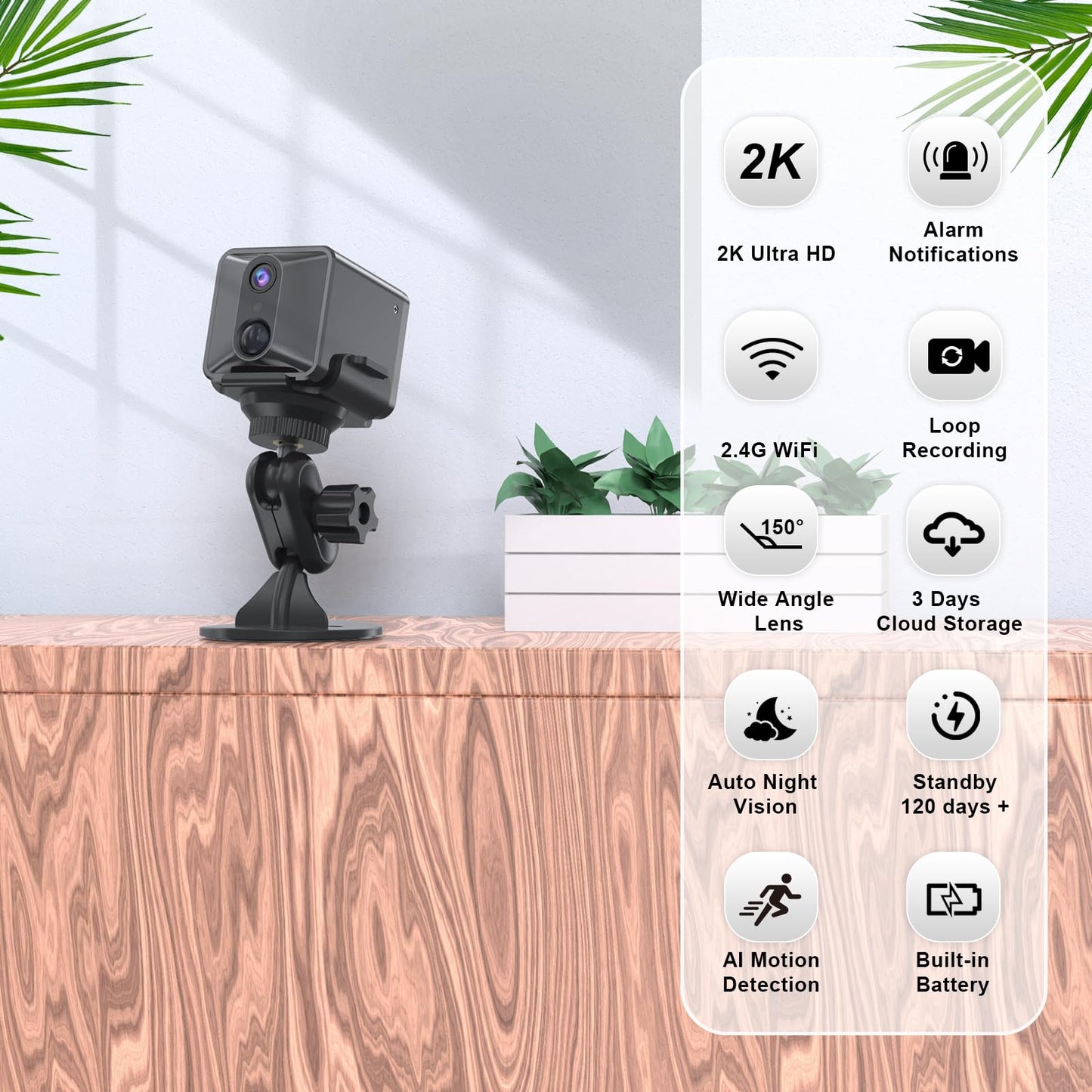 Anlork Mini WiFi Hidden Camera 2K HD Wireless Nanny Portable Security Cameras, Motion Detection Alerts, Auto Night Vision, 120 Days Standby,Cloud Storage, Surveillance Cam for Home Indoor