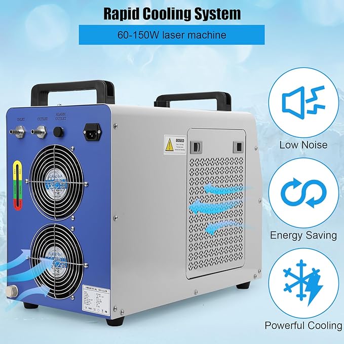 CW-5000 Industrial Water Chiller, 7L 1.14HP 2.64gpm CW-5000 Water Cooling System for 40W 50W 60W 70W 80W 90W 100W CO2 Laser Engraving & Cutting Machines, Laser Chiller Cools 3868 BTU/Hour