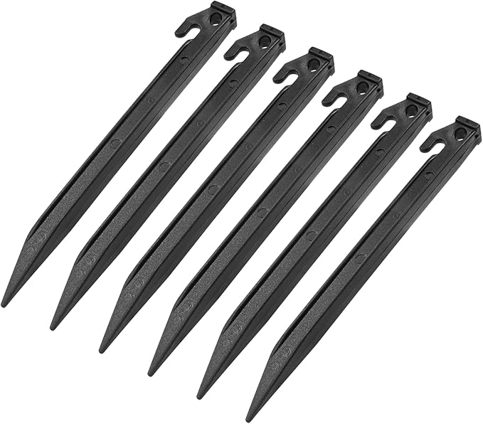 Litoexpe 9 Inch Plastic Tent Stakes, 16pcs Ground Stakes Heavy Duty, Durable Canopy Tent Stakes, Sturdy Tent Pegs for Outdoor Campings, Black Edging Stakes for Sand Beach and Garden Lawn