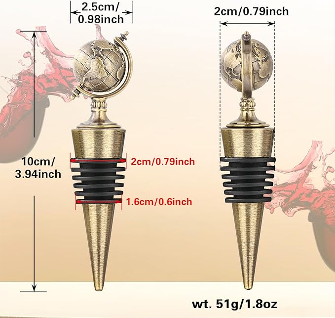 LKKCHER Earth Globe Wine Stopper, Wine Gifts for Men Women, Bottle Stoppers for Wine Champagne, Birthday Gifts, Wine Saver, Wine Accessories
