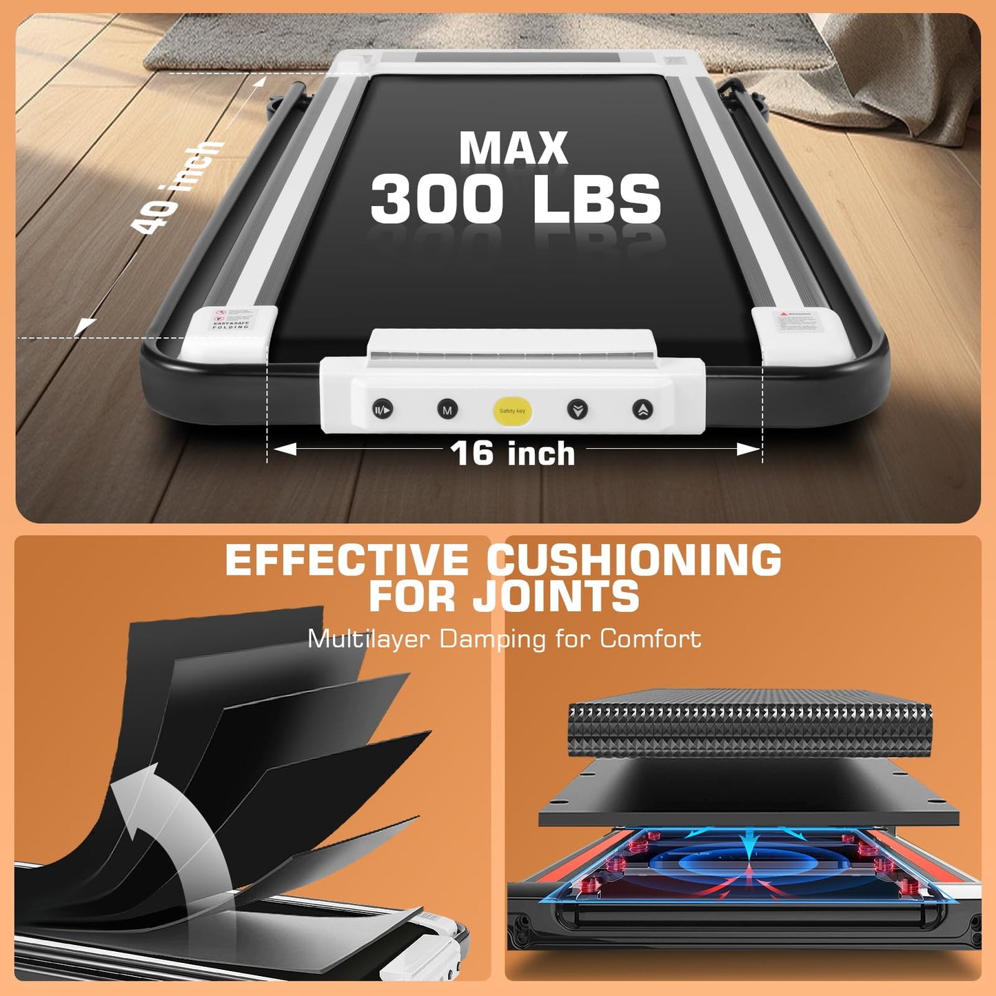 ANCHEER Treadmills with Incline, Under Desk /2s Folding/Max 300 lb Capacity-Walking Pad/Compact Electric Treadmill for Home/Gym/Office with LED Touch Screen/Remote Watch