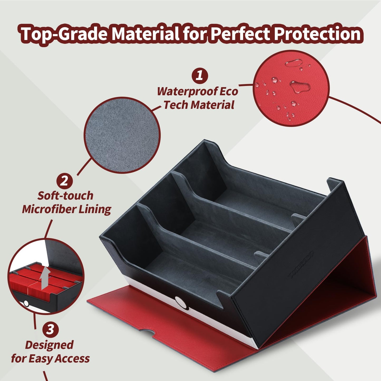 tombert Premium Trading Card Storage Box TCG Deck Case Holds 1000+ Sleeved Cards for MTG, YuGiOh, Uno, TCG, Sport Cards and Strong Magnet Closure (White & Red)