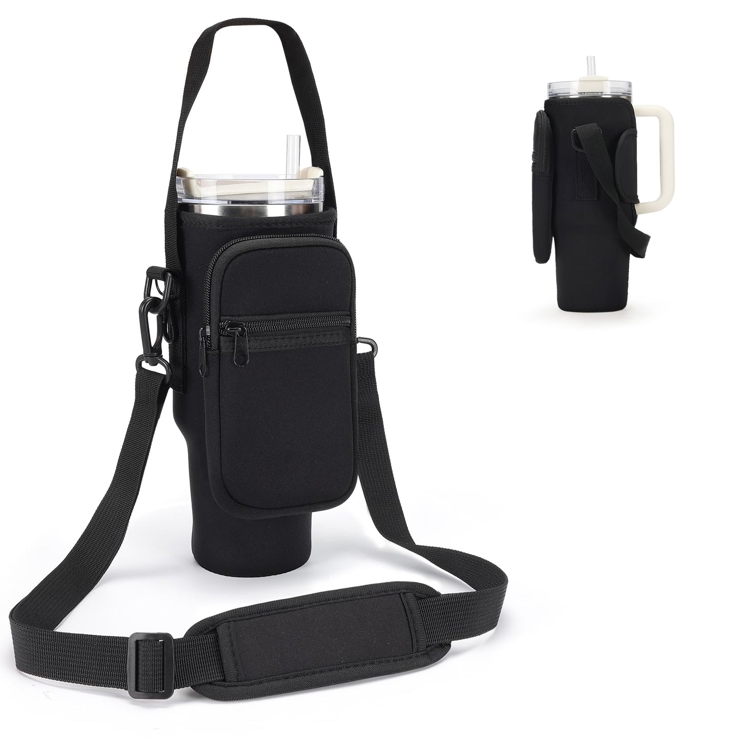 GOEWY Water Bottle Carrier Bag for Stanley 30oz Tumbler with Phone Pocket Water Bottle Holder with Strap Neoprene Water Bottle Pouch for Stanley Cup Accessories
