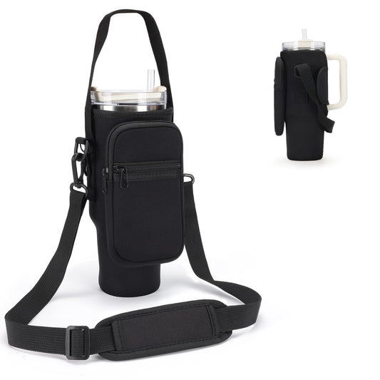GOEWY Water Bottle Carrier Bag for Stanley 30oz Tumbler with Phone Pocket Water Bottle Holder with Strap Neoprene Water Bottle Pouch for Stanley Cup Accessories