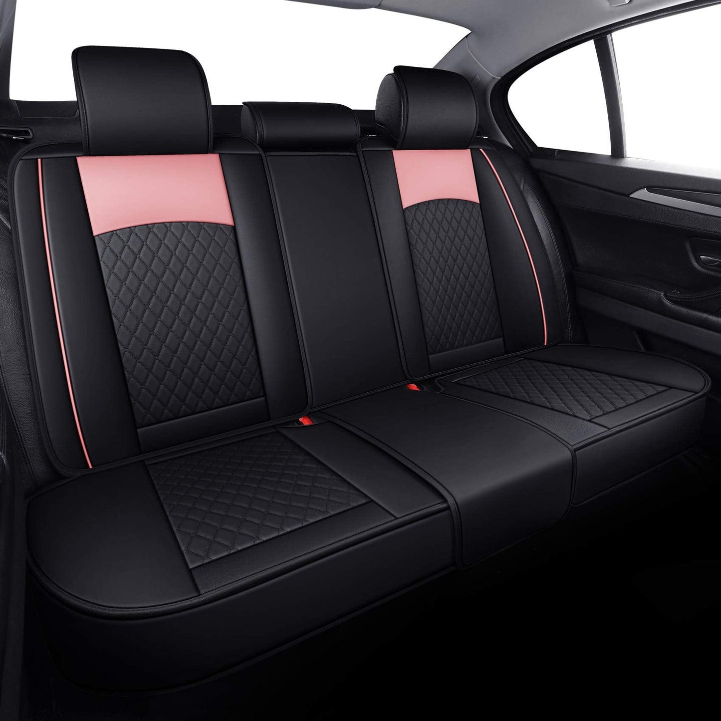 Aierxuan Car Seat Covers for Girls Women Ladies Waterproof Girly Seat Cushion Universal for CRV Acura Hyundai Altima Corolla Wrangler Focus Edge Escape Raider (Full Set, Black-Pink)