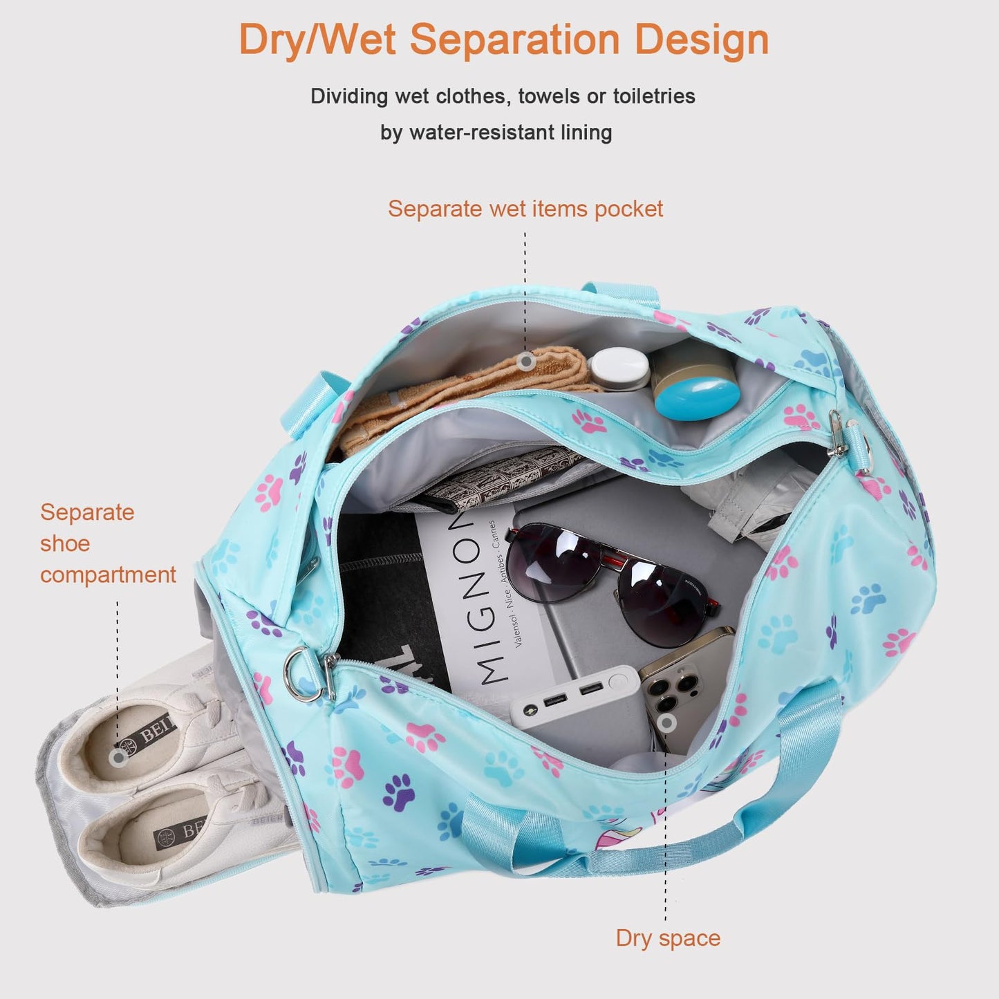 Octsky Dance Bag Gymnastics Bag Overnight Duffle Bag with Shoe Compartment and Wet Pocket for Travel (Cat Lake)