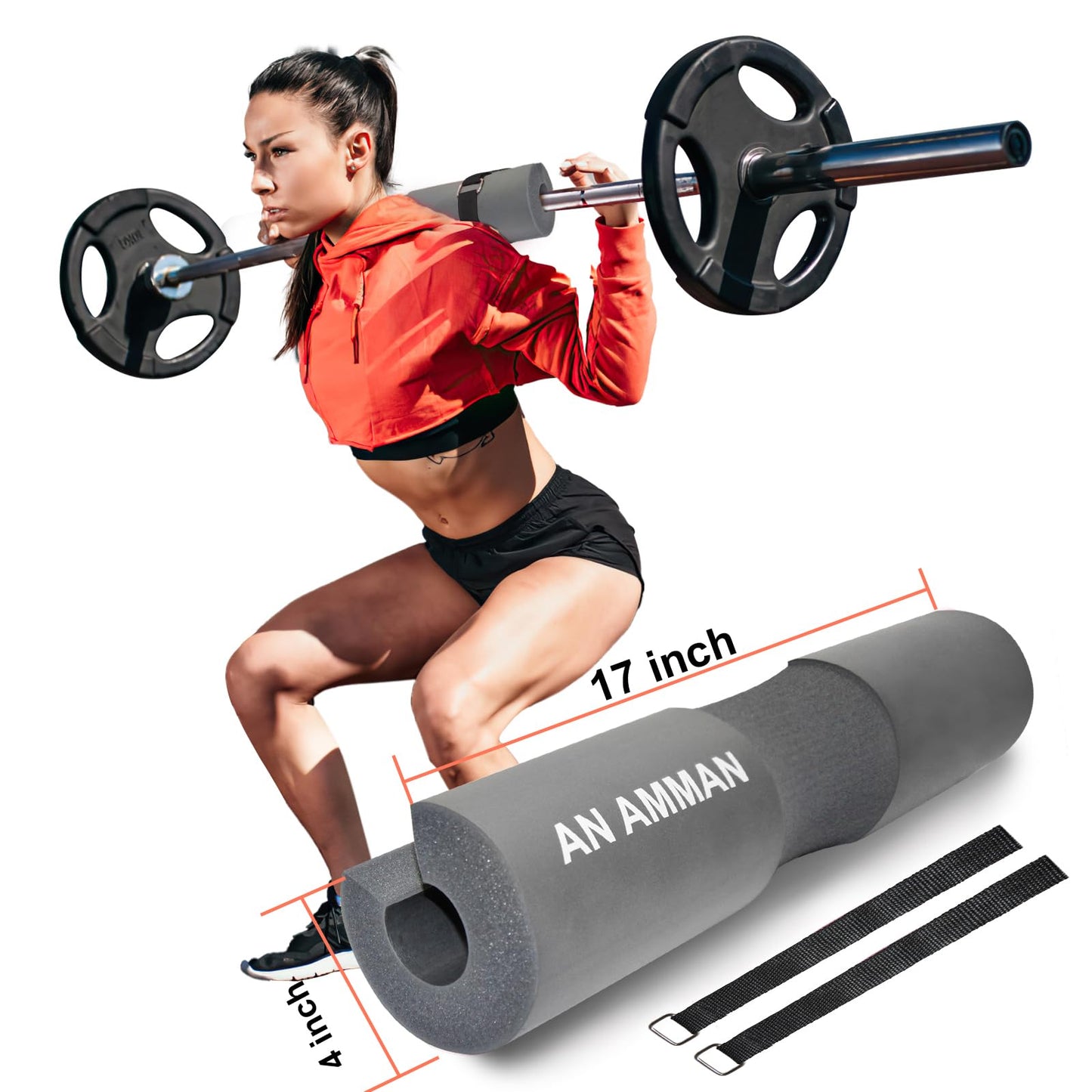 AN AMMAN Barbell Pad Perfect for Squat, Hip Thrust - Relieves Neck and Shoulder Pain Thick Foam Cushion - Gym Workout Smith Machine Thruster Weightlifting Grey