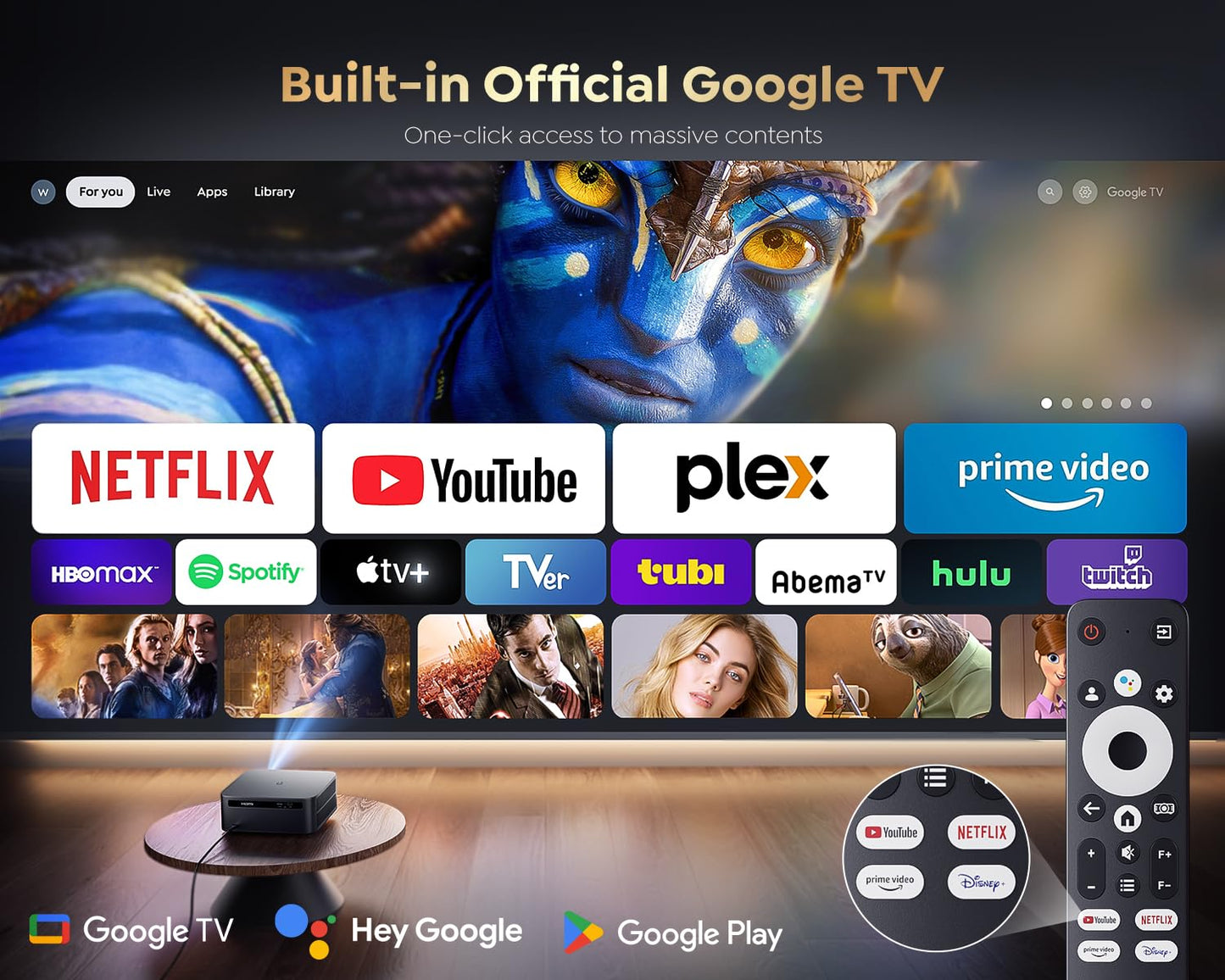 [1500 ANSI/Google TV/Voice Control]Smart Projector with WiFi 6 and Bluetooth, Netflix-Licensed 4K Support, Outdoor Movie Proyector, 1080P Home Ceiling Auto Focus Projector, PUTRIMS K12 Gray