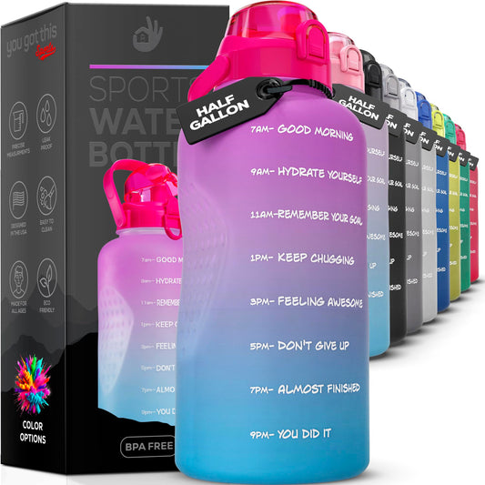 YOU GOT THIS LIVING Motivational Water Bottle with Time Marker,Half Gallon Water bottle with Straw 64 oz/2.2L Gym Water Bottle, Achieve All-Day Hydration SpillProof, BPA FREE