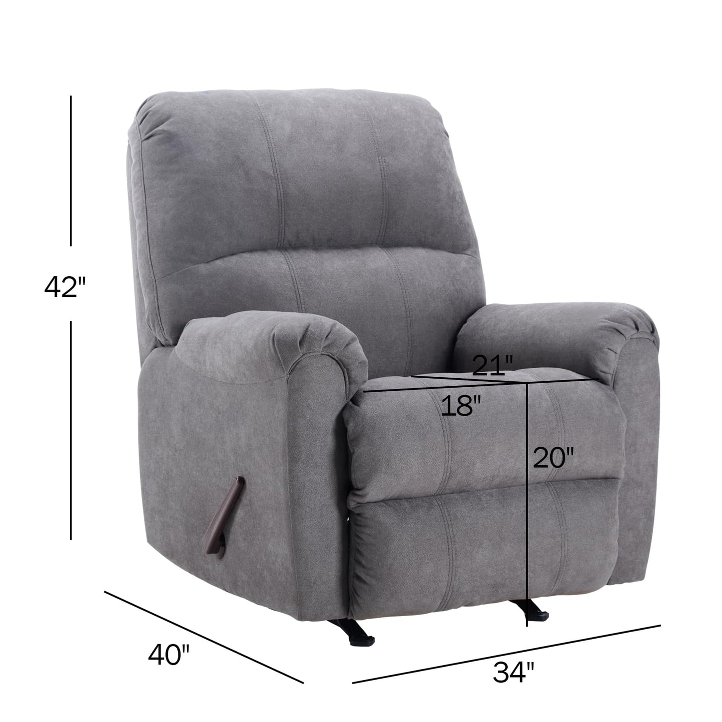 CANMOV Rocker Recliner Chair for Adults,Manual Recliner Chair with Overstuffed Backrest and Armrests, Soft Fabric Manual Rocking Reclining Sofa for Living Room,Grey