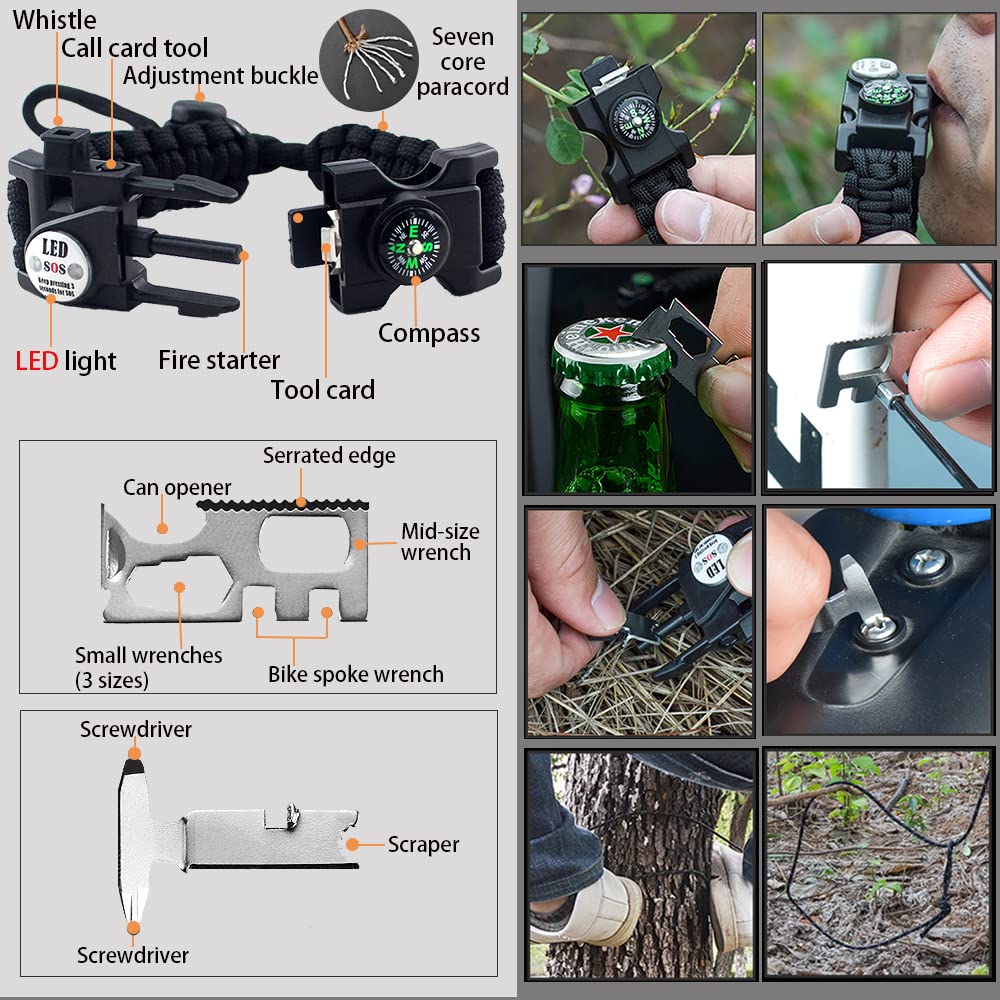 Daarcin Survival Paracord Bracelet,Fire Starter,Waterproof SOS Light, Compass, Whistle, Adjustable AK87 20 in 1,Outdoor Ultimate Tactical Survival Gear Set,Gift for Kids,Men