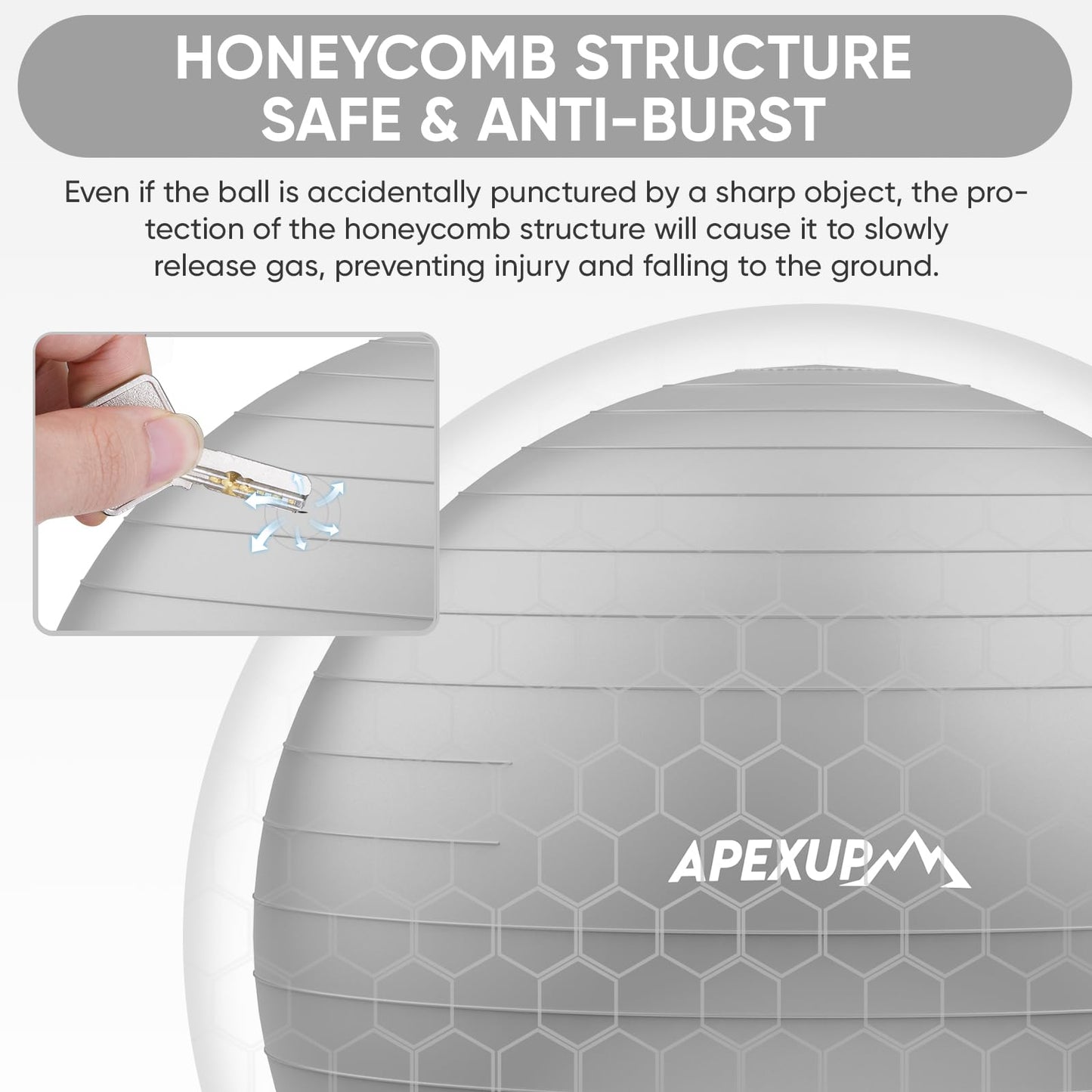 APEXUP Yoga Ball Exercise Ball, Anti Slip Stability Ball Chair, Heavy Duty Large Gym Ball for Fitness, Balance, Core Workout and Physical Therapy (S (15"~18") 45cm, Silver)