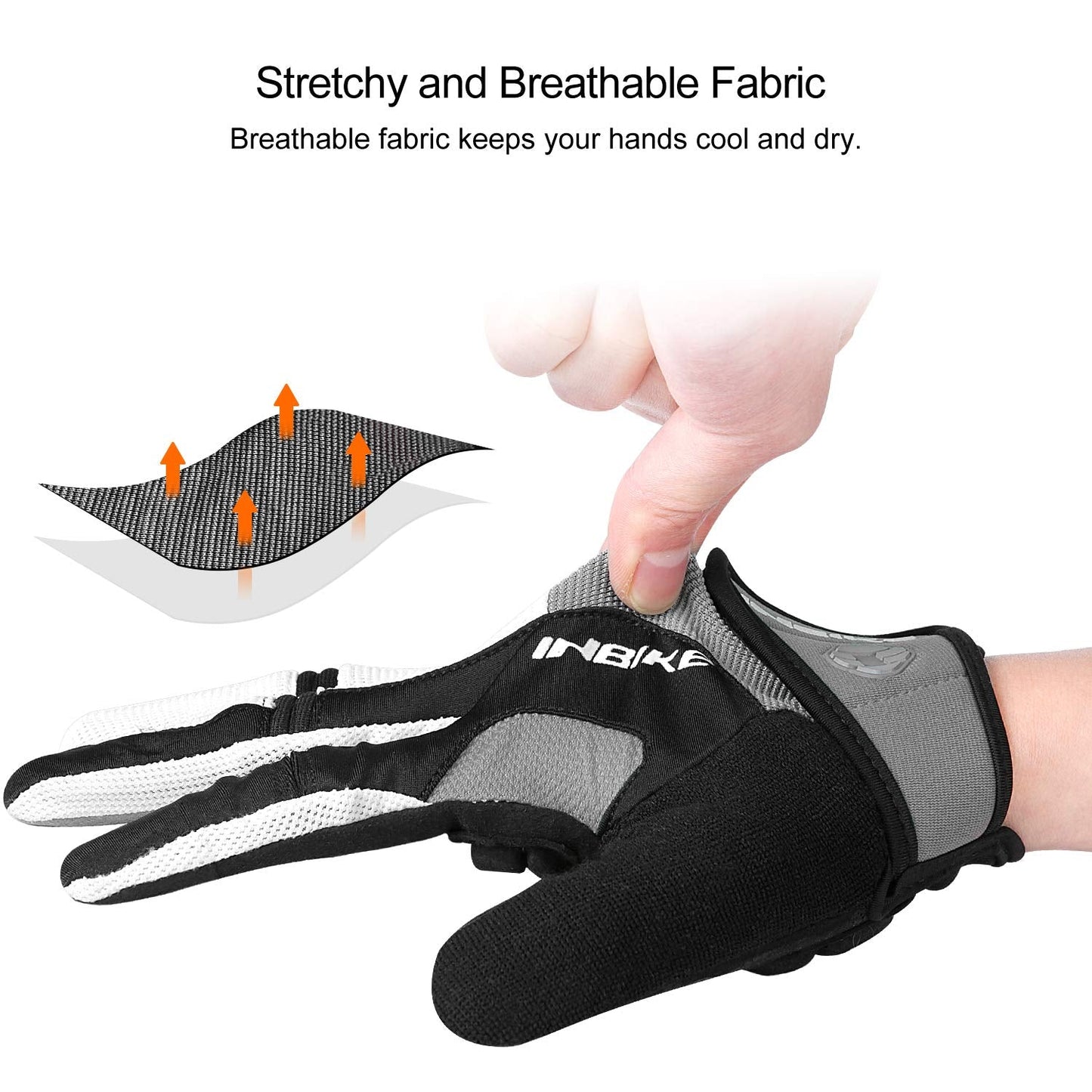 INBIKE Men's Cycling Gloves, Full Finger Gel Padded Mountain Bike Grey Large