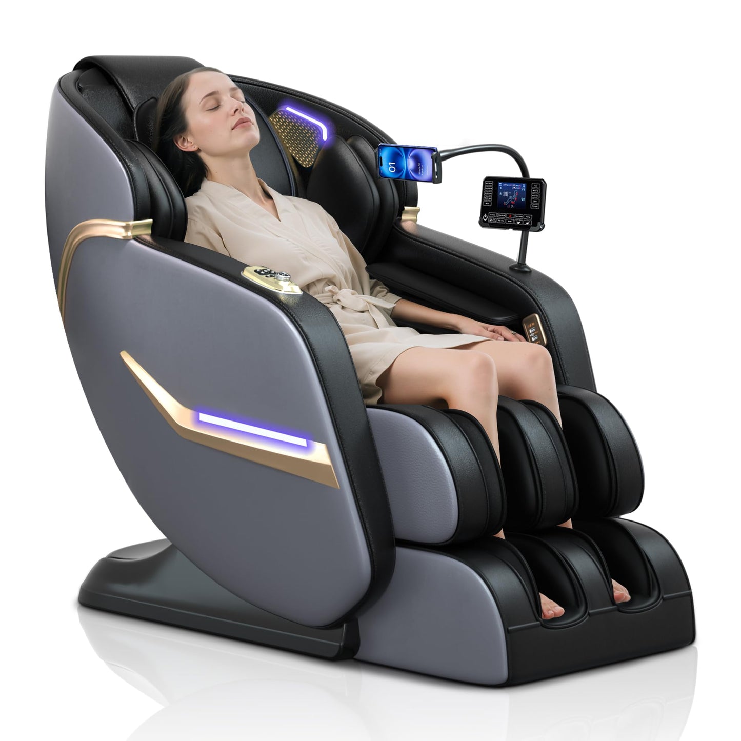Massage Chair Full Body, 160° Zero Gravity Recliner with 57'' SL Track, Shiatsu Neck Shoulder Massager with Heating, Fix Point Massager, Airbag Massage, Foot Rollers, Bluetooth, Phone Holder, Black