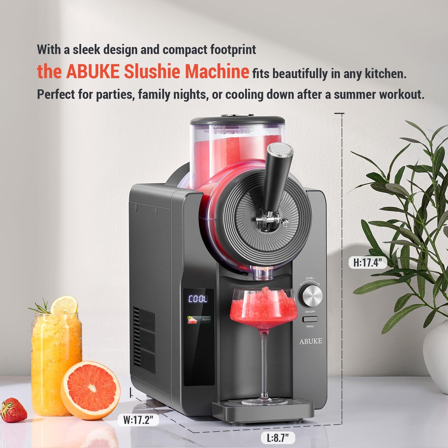 ABUKE Frozen Drink Machine - Digital Slushie Maker with Multiple Modes, Ice Cream, Milkshake & Smoothie, 68oz Capacity, Self-Cleaning, Gray