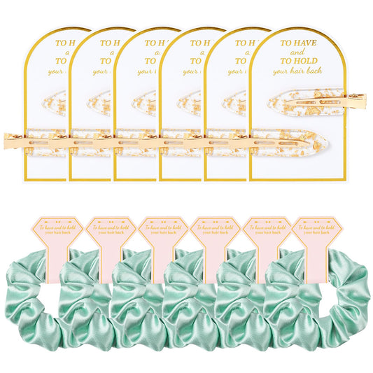 Aileam 12 PCS Hair Accessories Bridesmaid Proposal Gifts, Including Gold Glitter Bridesmaid Hair Clips and Silk Satin Soft Bridesmaid Hair Scrunchies, Women's Wedding Favor