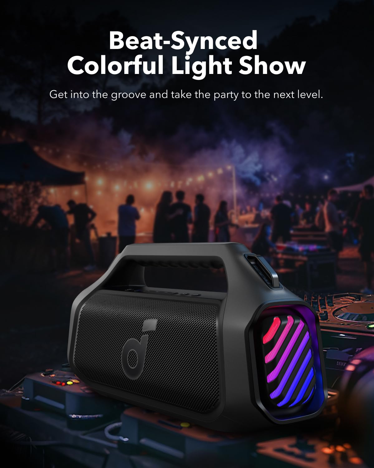 soundcore Boom 2 Plus By Anker, Outdoor Speaker, 140W, 2+2 Channel, BassUp 2.0, 20H Playtime, Fast Charge, IPX7 Waterproof, RGB Lights, Power Bank, Bluetooth 5.3, Portable for Outdoors, Camping, Beach