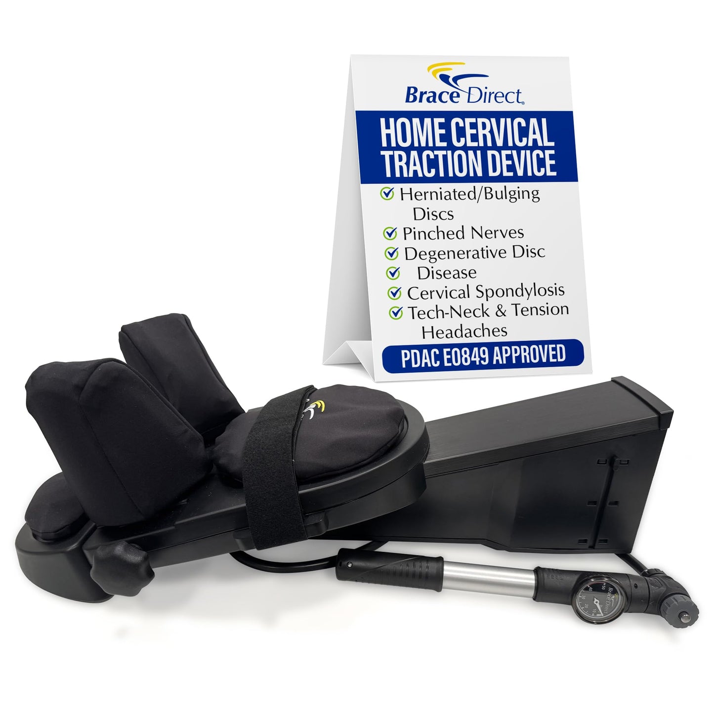 Brace Direct Cervical Traction Device - Spinal Decompression & Neck Pain Relief, Herniated Disc & Spondylosis Support with Hot Cold Therapy - E0849 (Portable - Adjustable Traction up to 40 lbs)