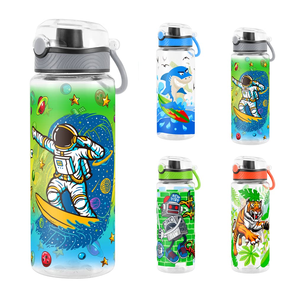 Cute Water Bottle for School Kids Girls, BPA FREE Tritan & Leak Proof & Easy Clean & Carry Handle, 23oz/ 680ml - Space Man