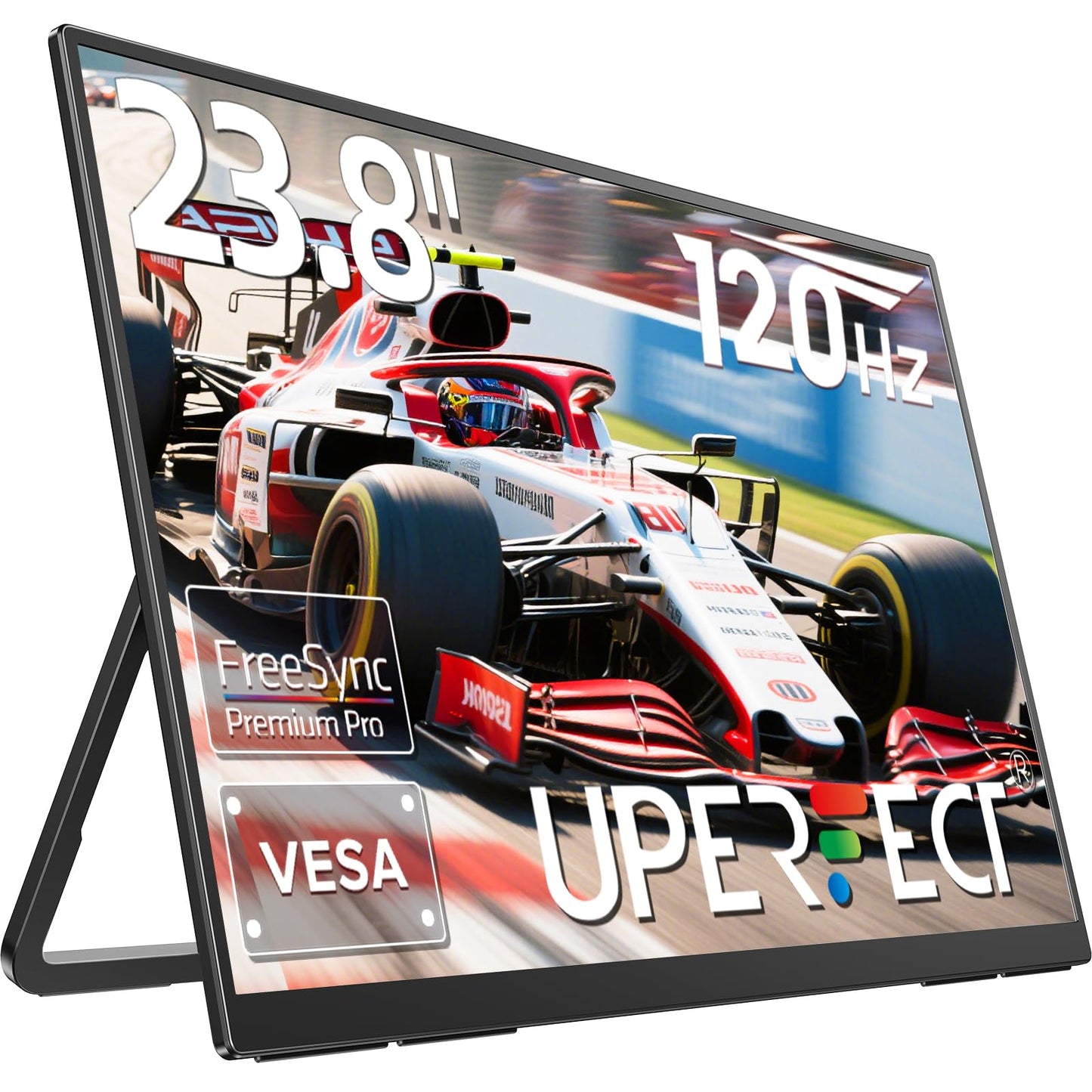 UPERFECT 24" 120Hz Portable Monitor 1080P 100% sRGB with Built-in Stand & VESA, HDMI USB-C FHD Travel Monitor for Laptop/MacBook/SteamDeck/Phone/Mini PC, External Second Screen for Gaming & Work