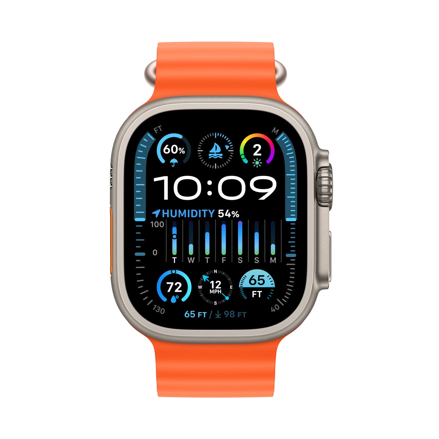 Apple Watch Ultra 2 [GPS + Cellular, 49mm] - Titanium Case with Orange Ocean Band, One Size (Renewed)
