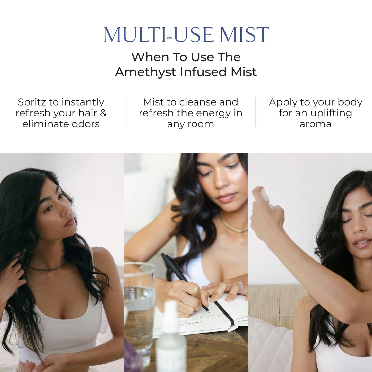 AIIR Amethyst Hair + Energy Refresher - 2 Fl Oz Crystal Infused Room and Hair Mist with Rose Water for Positive Energy Cleansing