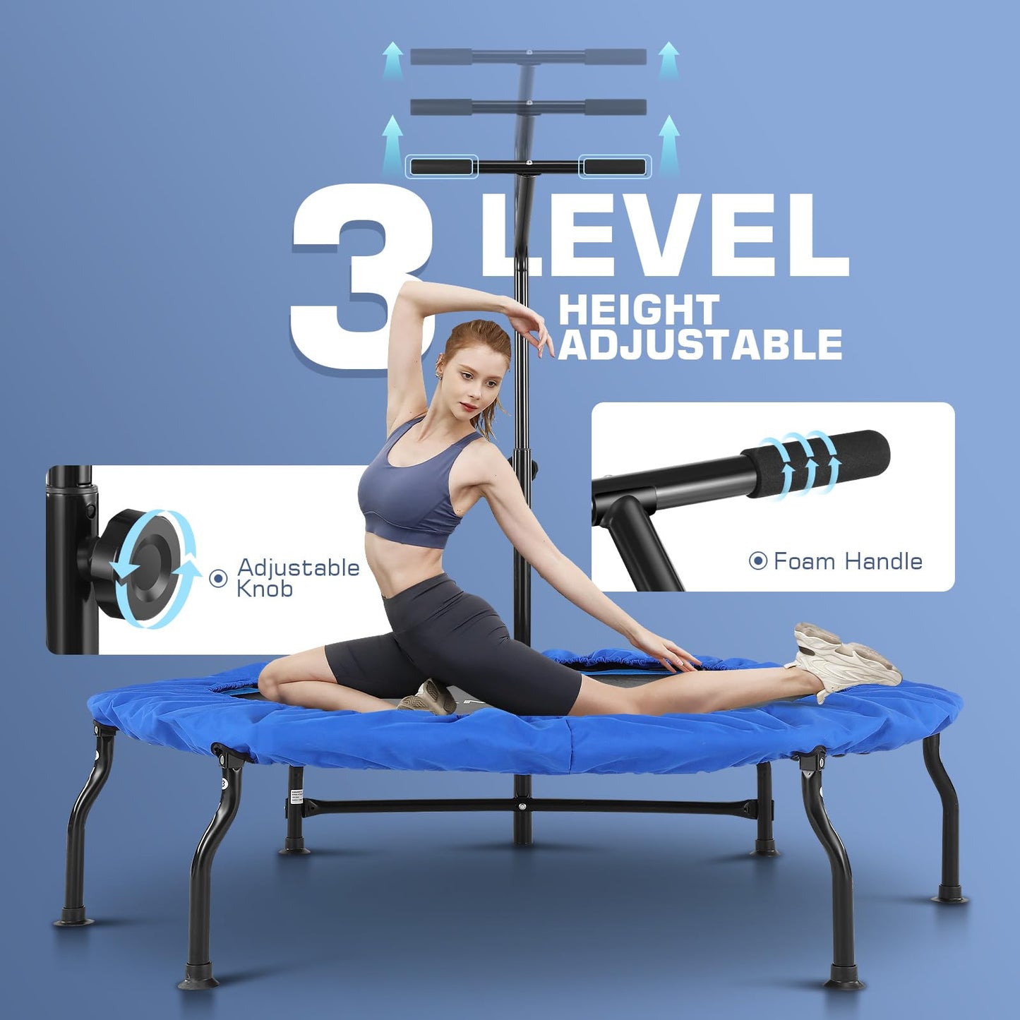 ANCHEER 50" Rebounder Trampoline for Adults with Bar, 550 LBS Mini Trampoline Quiet Exercise Rebounder Bungee Rebounder Jumping Cardio Trainer Workout for Adults