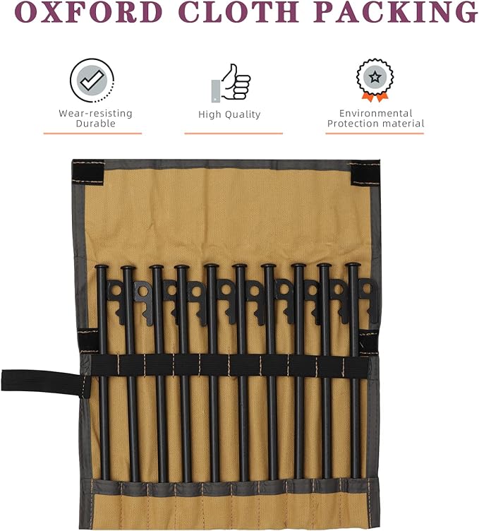 10 inch Tent Stakes,Metal Heavy Duty Camping Stakes for Outdoor Canopy and tarp ,10 Pack with Portable Bag