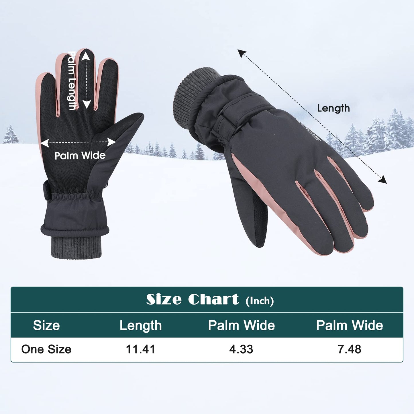 American Trends Ski Gloves for Women Warm Snow Gloves Waterproof Touchscreen Pockets Snowboard Winter Gloves for Outdoor Black One Size
