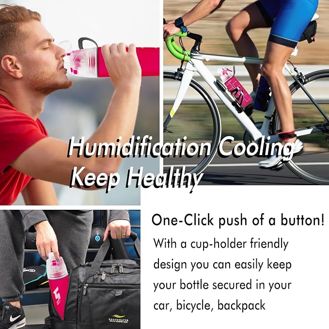 Linowos Drinking and Misting Sports Water Bottle, Non-Toxic BPA Free, Fast Water Flow Opens with 1-Click, Portable Leak-Proof Spray Cup for Cycling Fitness Camping Hiking Outdoor