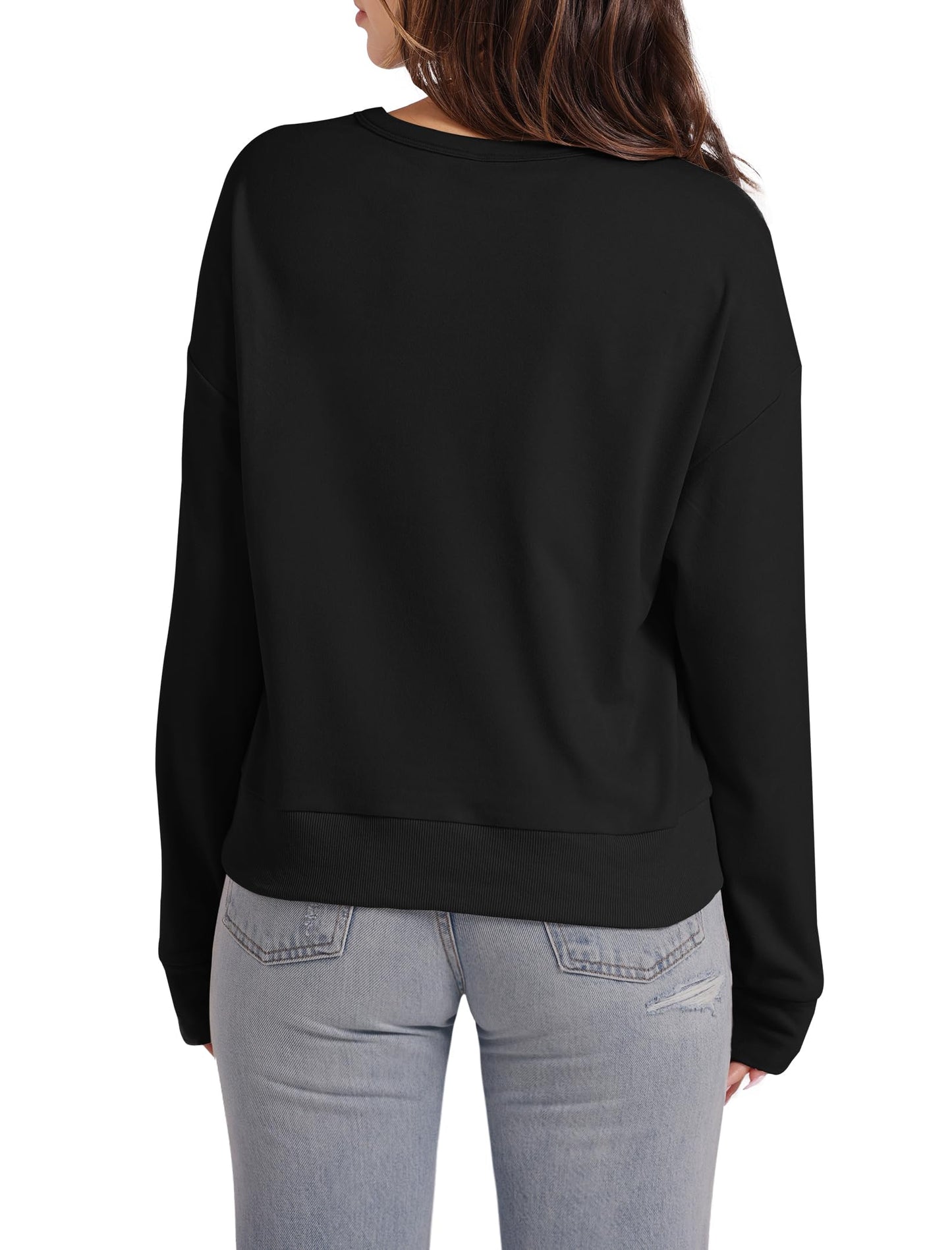 Aokosor Womens Sweatshirts Crewneck Long Sleeve Tops Fall Outfits Womens Fashion 2024 Black L