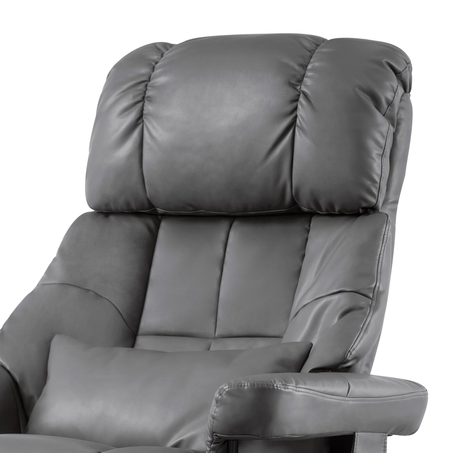 MCombo Manual Swivel Recliner with Ottoman, Reclining Chair with Vibration Massage for Small Spaces, Living Room, Office, Faux Leather 9068 (Grey)