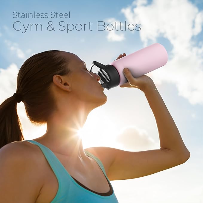 SipX™ Triple-Insulated Stainless Steel Water Bottle 25oz. With 3 Lids, BPA-Free Reusable Insulated Water Bottle Keeps Cold 24 Hours, Metal Water Bottle Made Of Sustainable Material For Hiking & Biking