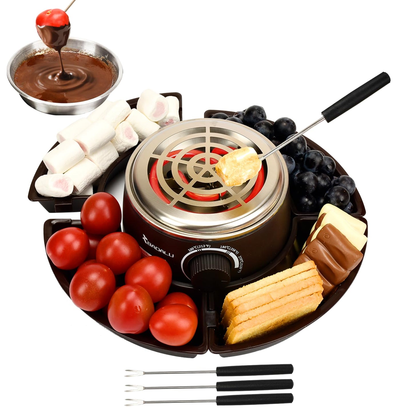 BADALU 2 in 1 Electric S'mores Maker & Fondue Pot, Tabletop Indoor S'mores Maker Kit with 4 Roasting Forks & 1 Flameless Temperature-controlled Heater,Housewarming Christmas Gifts,Family Gifts