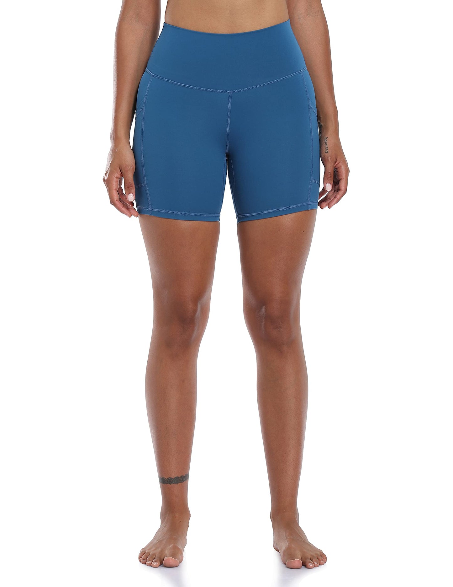 Colorfulkoala Women's High Waisted Yoga Shorts with Pockets 6" Inseam Workout Shorts (XS, Classic Blue)