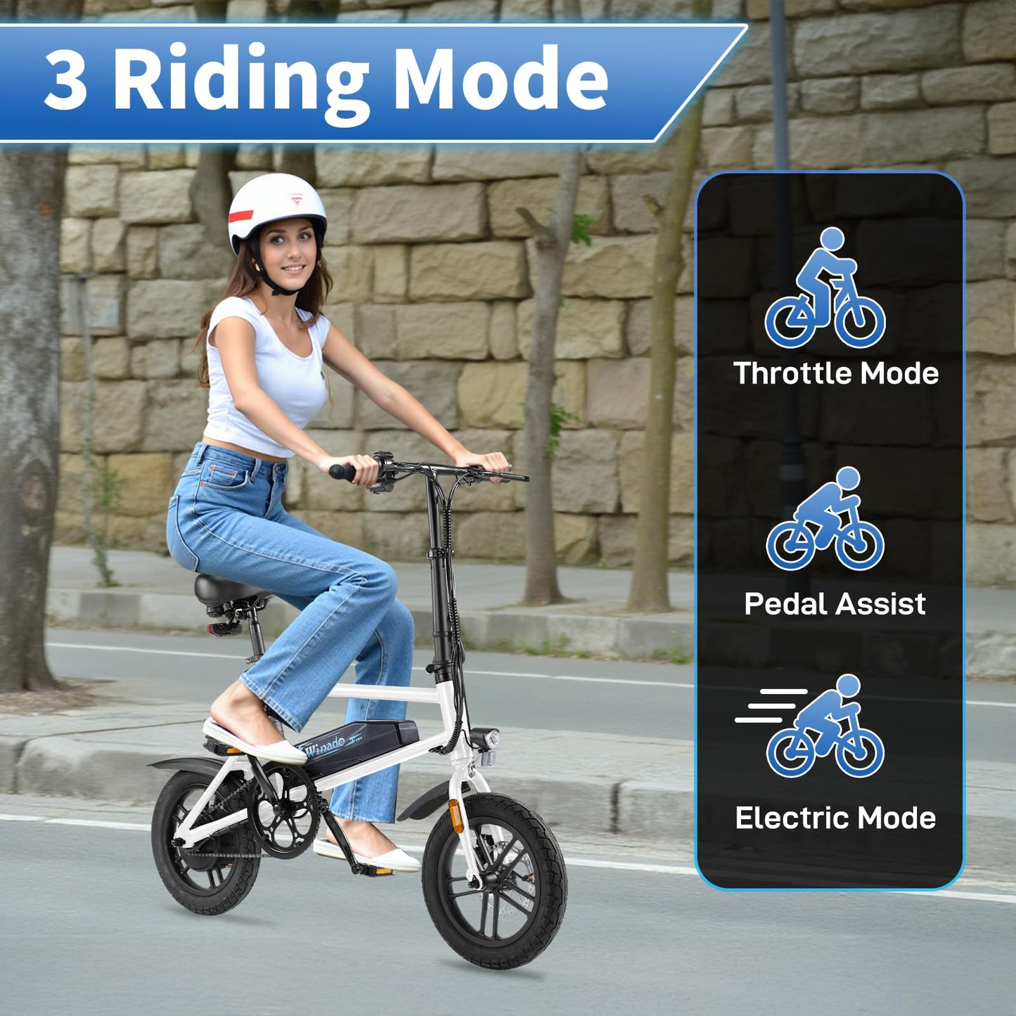 Winado Electric Bike for Adults, 14" Folding Electric Bicycle 450W Motor with Dual Disc Brakes, Max Range 25Miles(Pedal-Assist) & Speed 15.5MPH, Foldable Commuter City Ebike for Adults/Teens, White