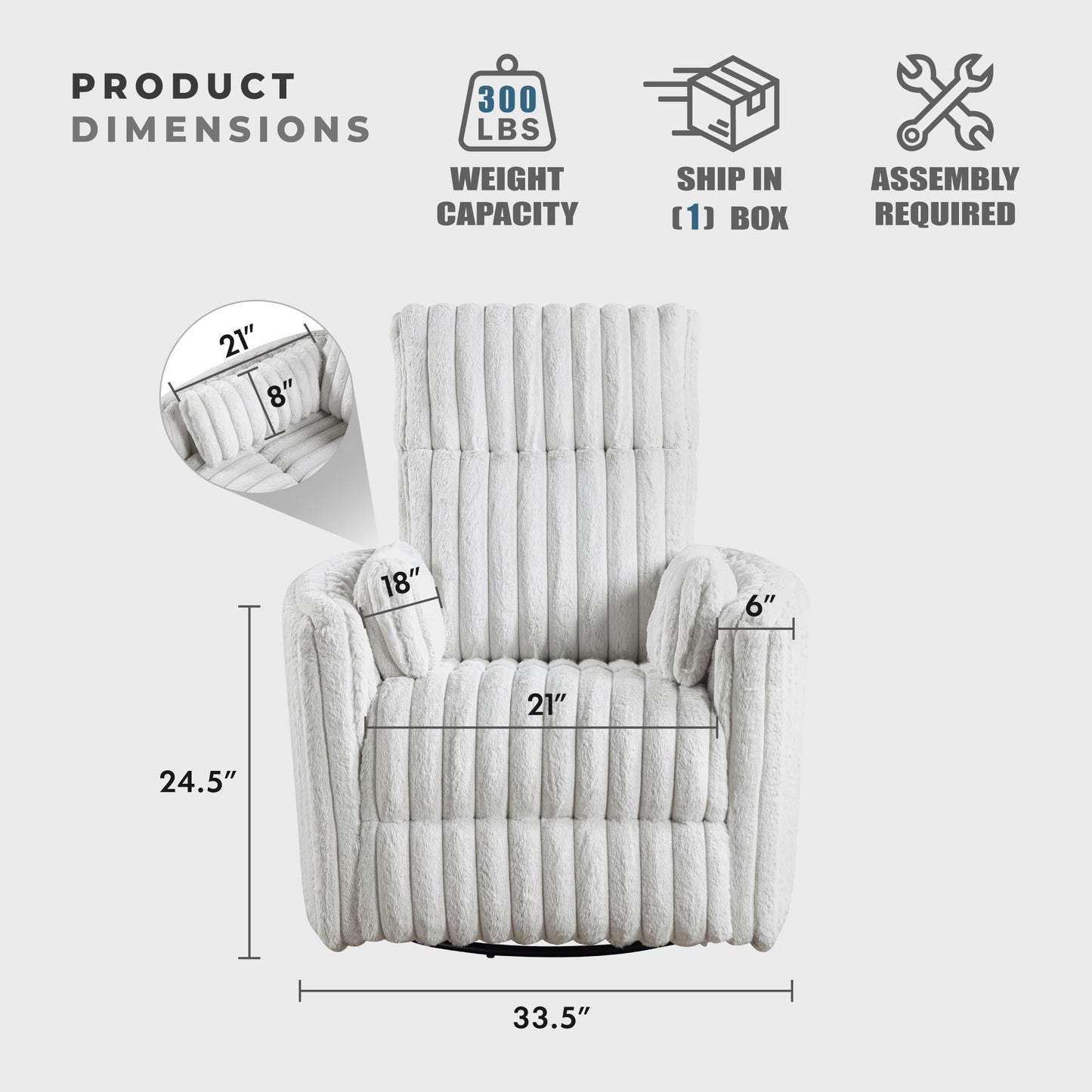 Lexicon Modern Swivel Glider Recliner Chair, Nursery Glider, Corduroy Fabric Upholstery Recliner with High Back, Manual Recliner Sofa Chair for Living Room/Office/Apartment, Gray